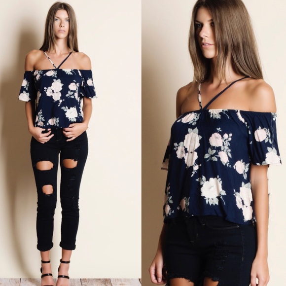 ❗️1 LEFT ❗️Floral Off Shoulder Tee Shirt - Picture 2 of 2